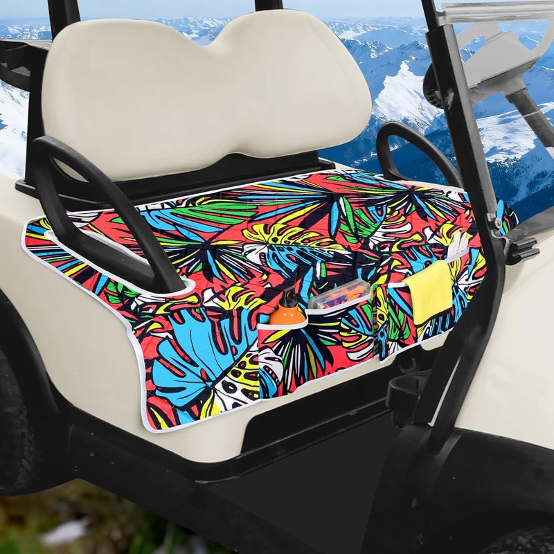 PGmoon Golf Cart Seat Covers, Universal Golf Cart Seat Towel Blanket with 4 Front Pockets & Nonskid Bottom Fits for EZGO, Yamaha, Club Car and More 2 Person Seats Golf Carts - Image 1